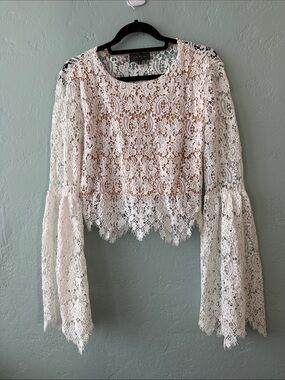 Gracia Ivory Lace Bell Sleeve Crop Top